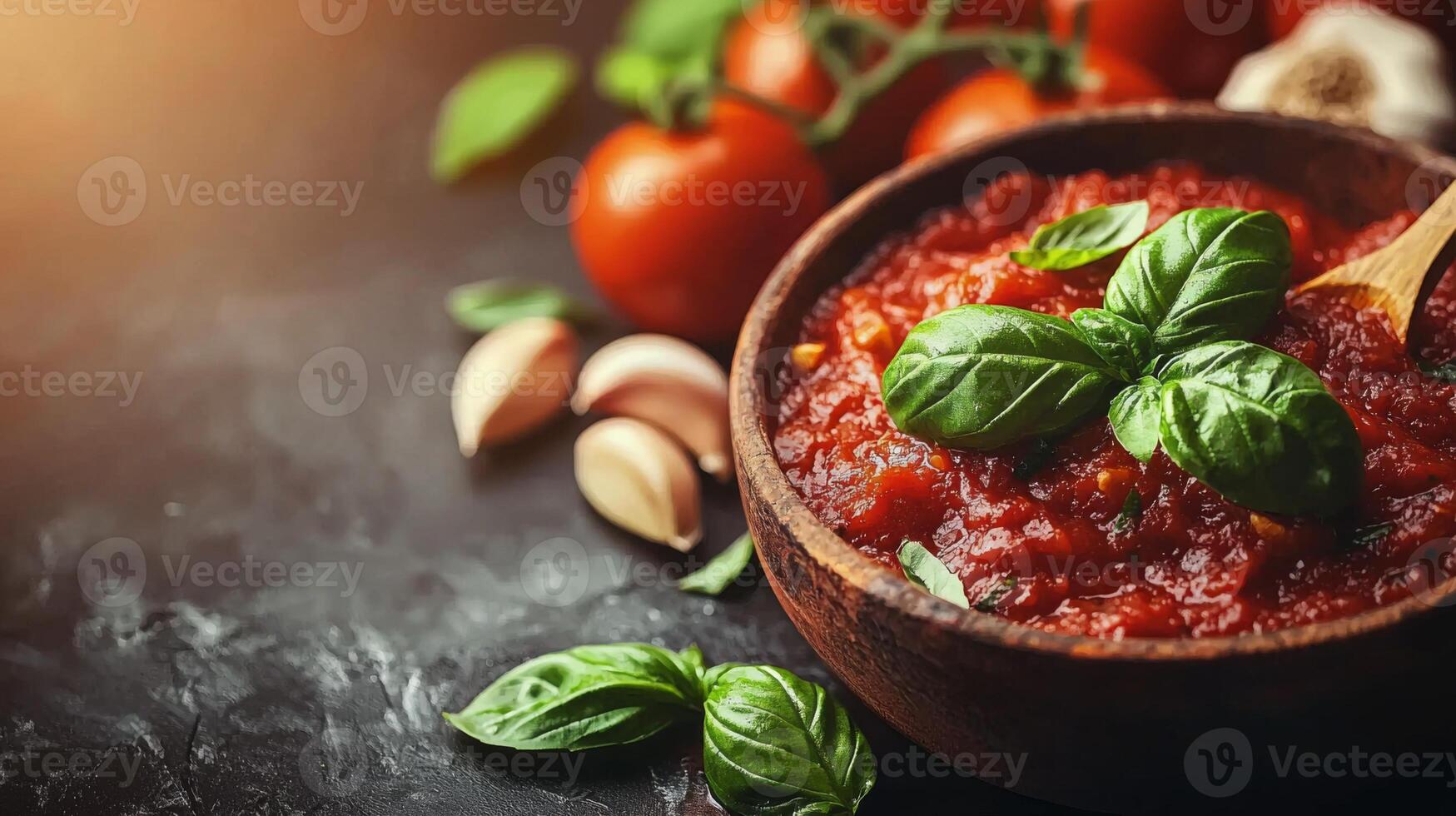 Delicious Homemade Marinara Sauce with Basil Tomatoes Garlic photo