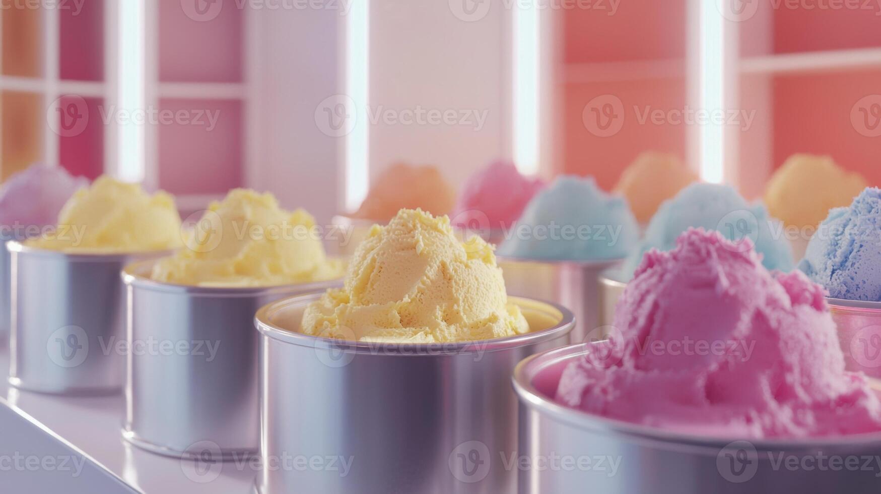 Delicious Gelato Ice Cream Scoops in Metal Tubs photo