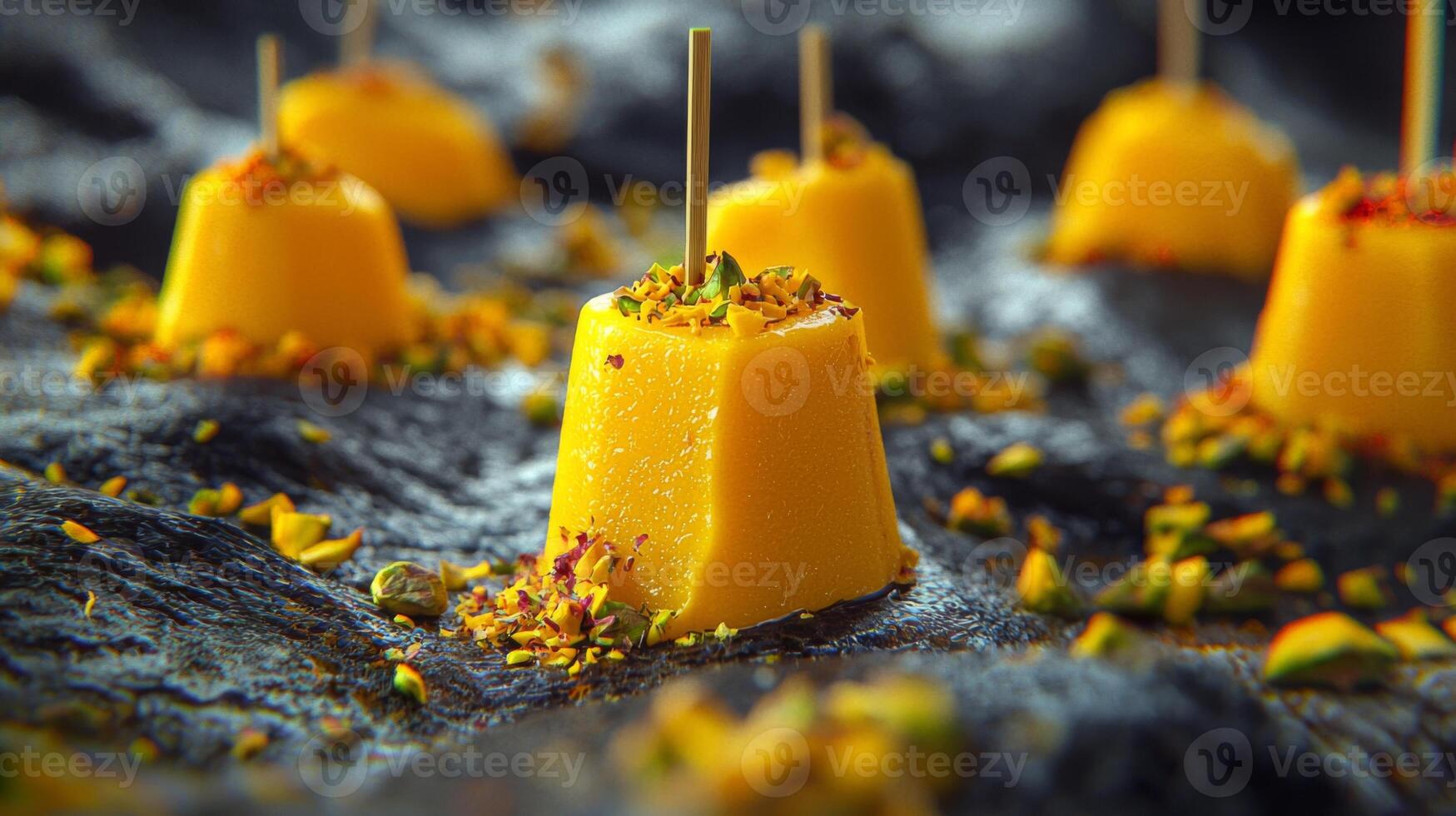 Delicious Mango Kulfi Ice Cream Popsicles on Dark Background photo
