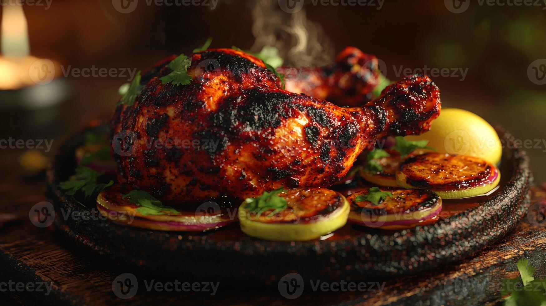 Sizzling Tandoori Chicken Indian Cuisine Clay Oven Grill Spices Food Photography photo
