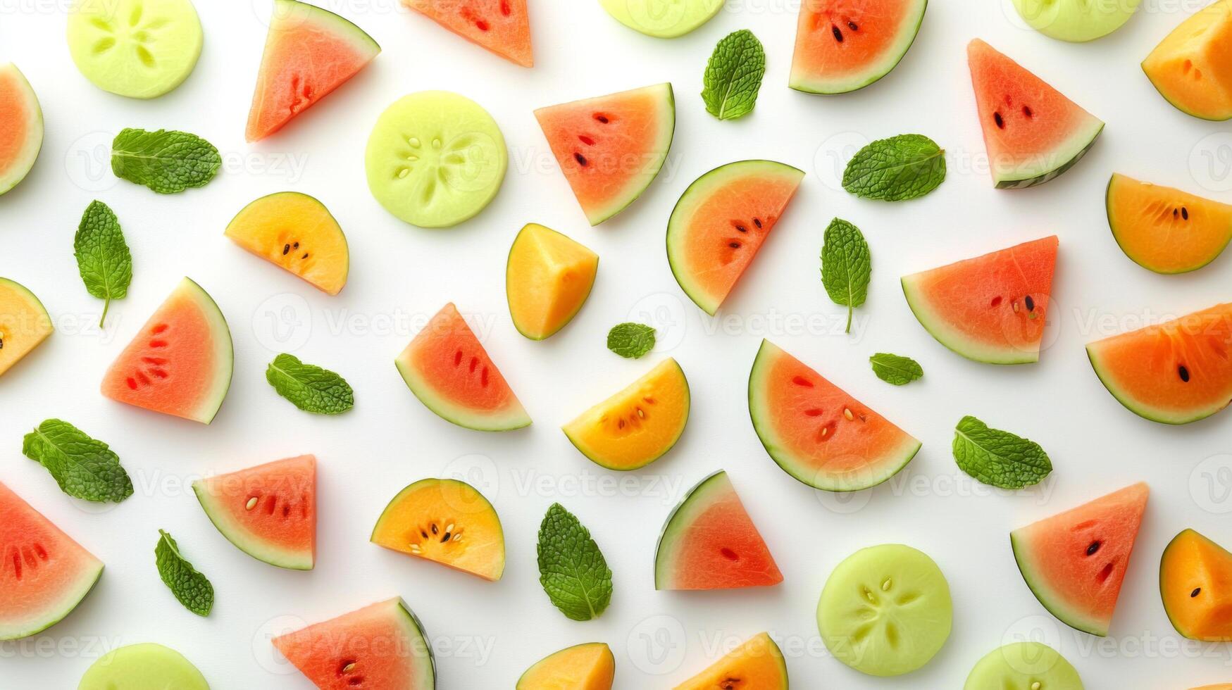 Juicy Summer Watermelon Cantaloupe Honeydew Melon Slices Pattern photo