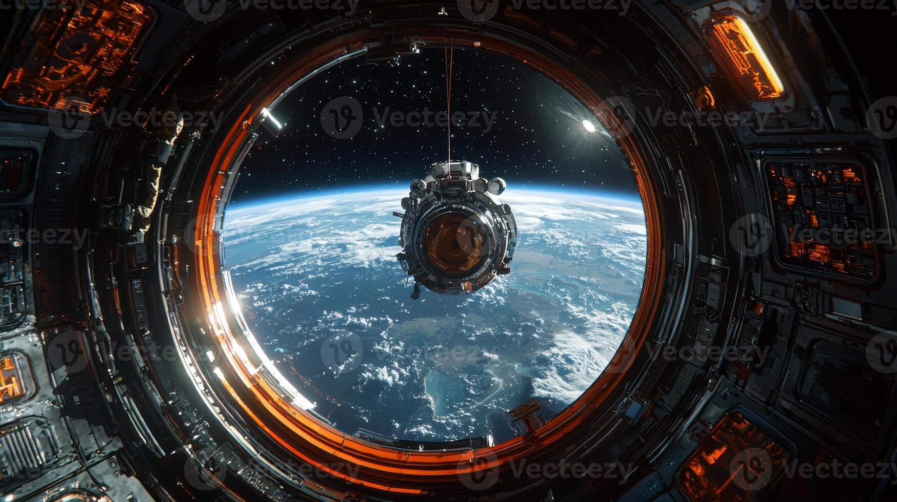 Astronaut Spacewalk Earth Orbit Space Station View High Resolution photo