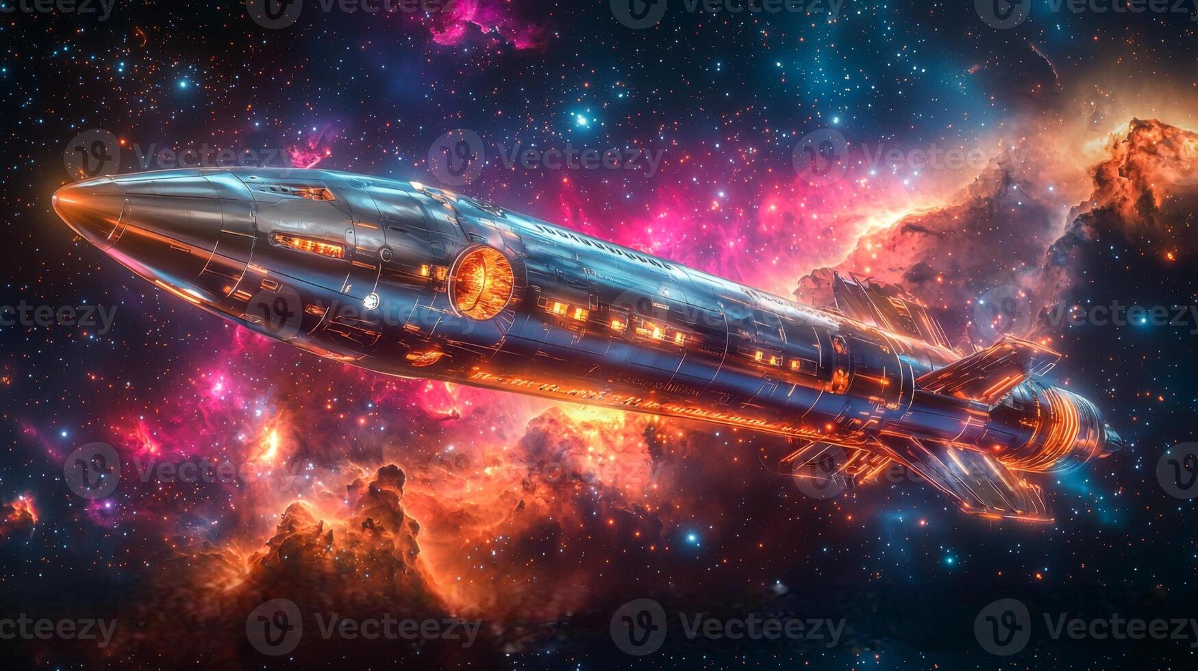 Futuristic Spaceship Soaring Through Cosmic Nebula Sci Fi Artwork photo