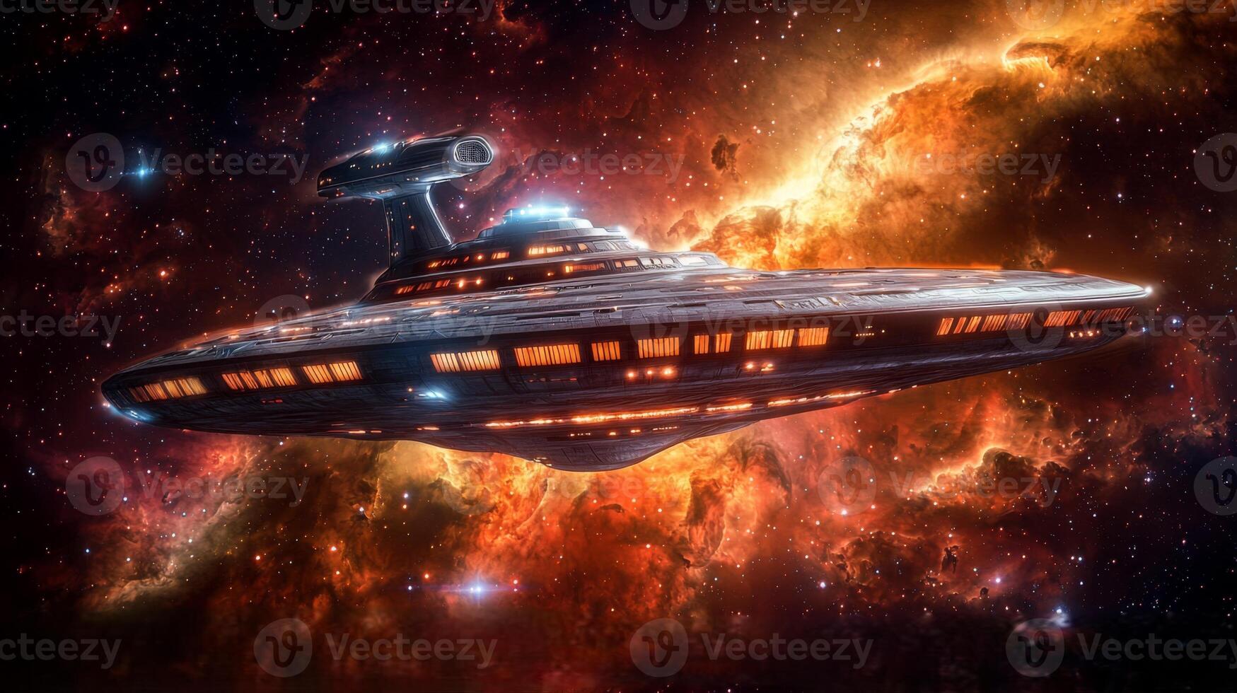 Futuristic Spaceship Soaring Through Cosmic Nebula Sci Fi Artwork photo