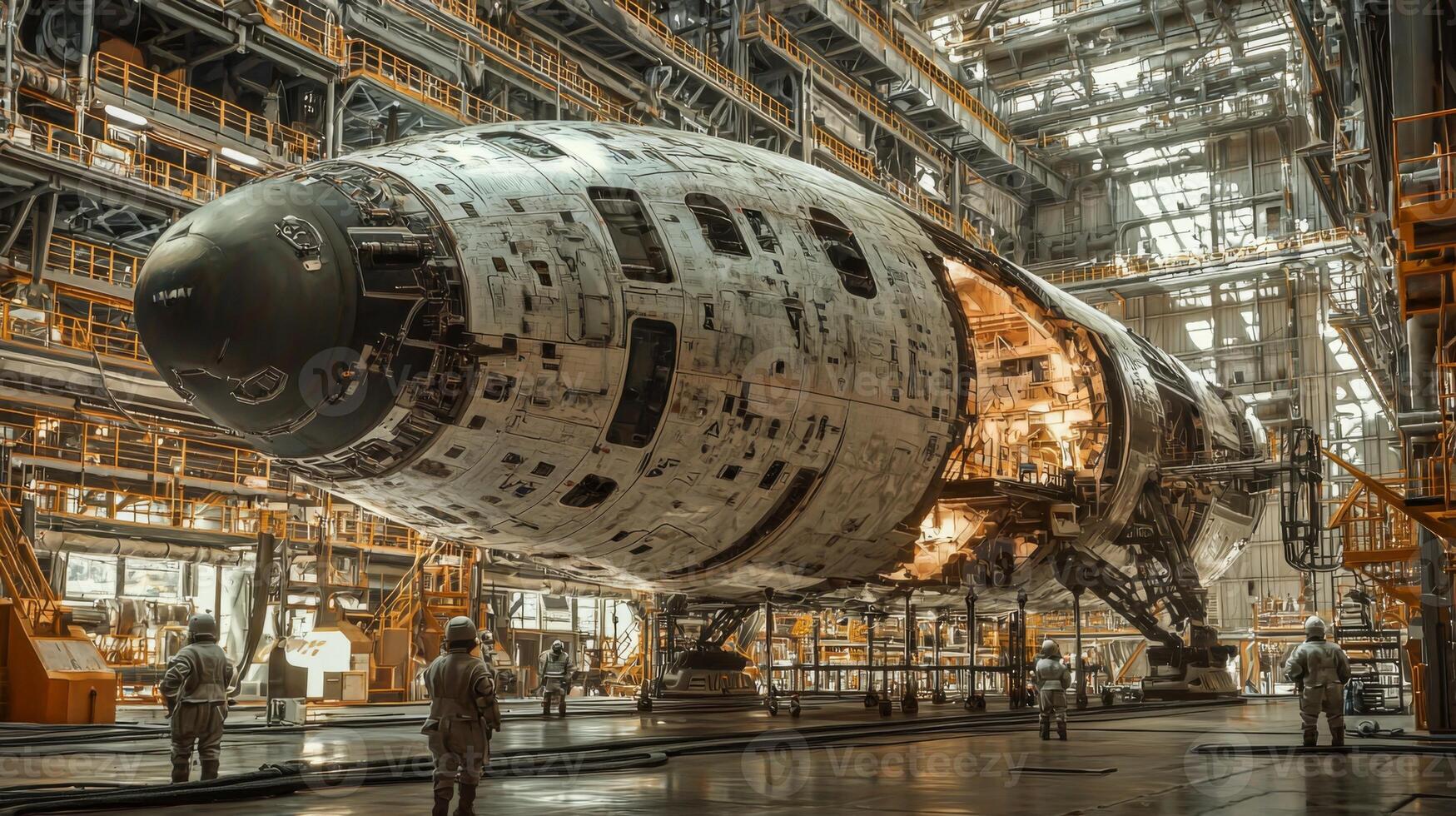 Spaceship Assembly High Tech Space Station Interior Engineers Futuristic Spaceship 8k Resolution photo