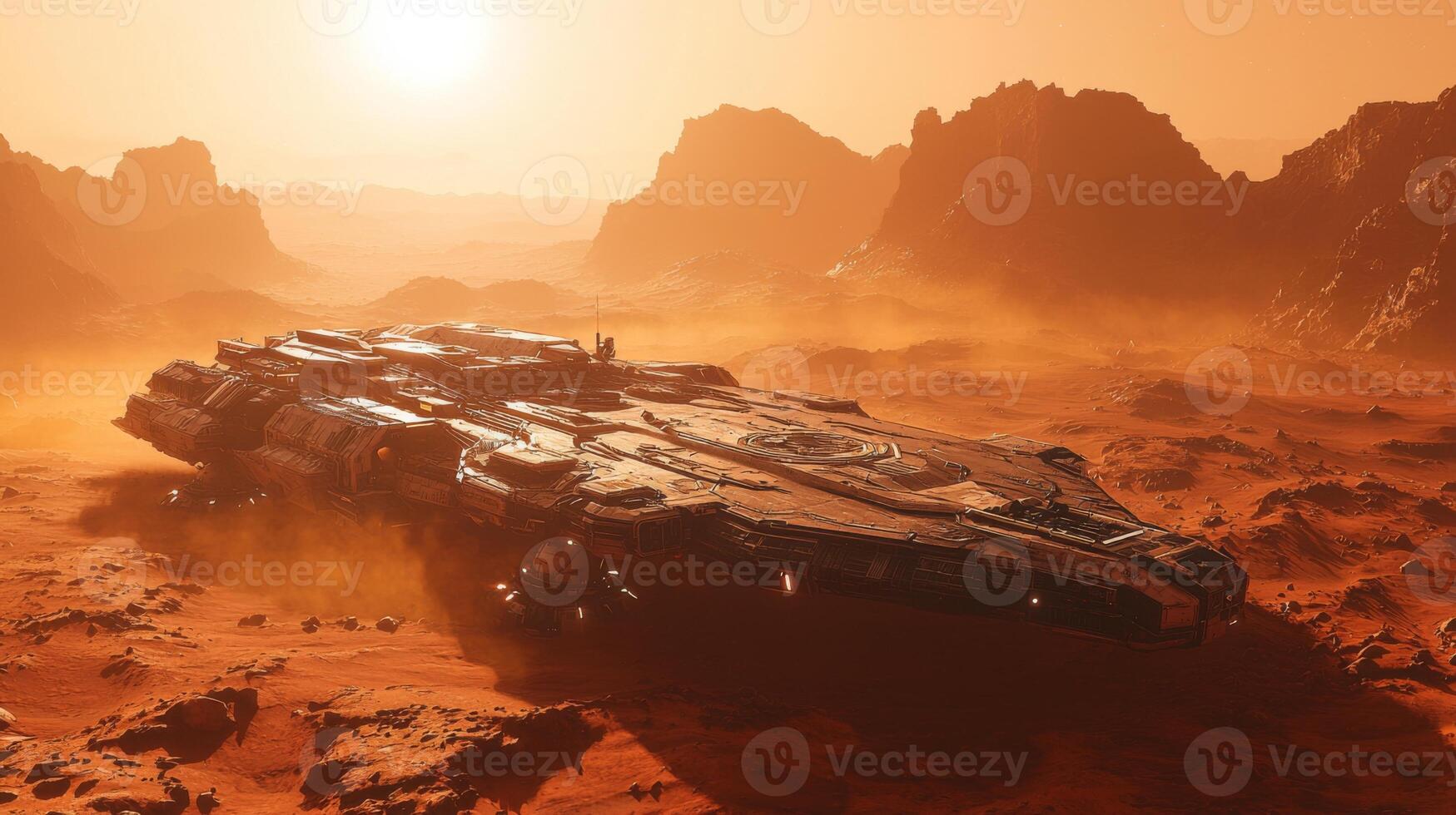 Futuristic Spaceship Landing on Mars Sci Fi Landscape photo