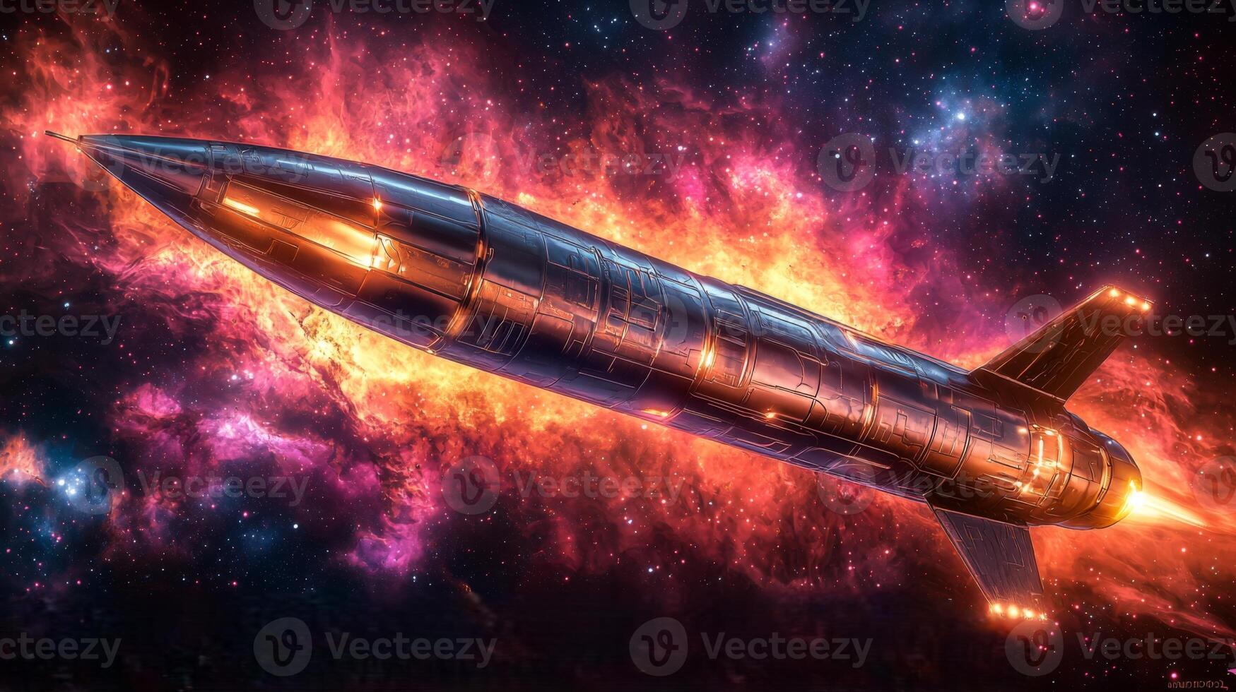 Futuristic Spaceship Soaring Through Cosmic Nebula Space Exploration Sci Fi Art photo