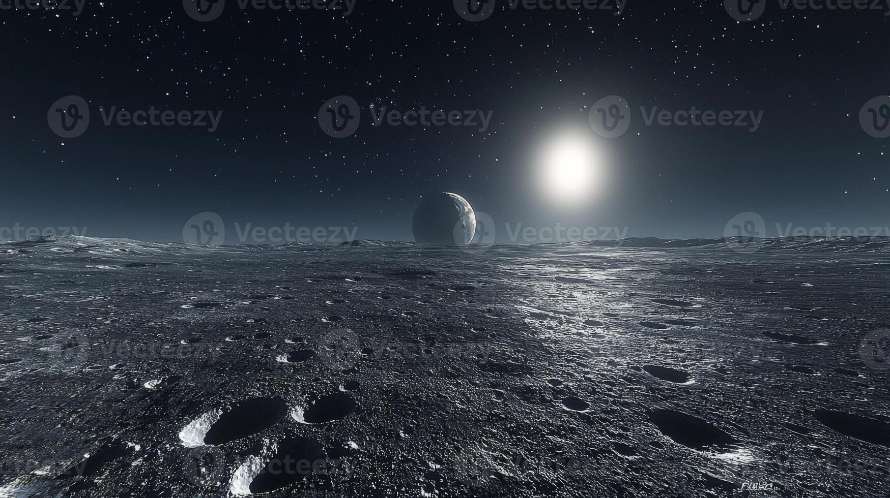 Lunar Landscape Earthrise Moon Surface Crater Stars Night Sky Space Exploration photo