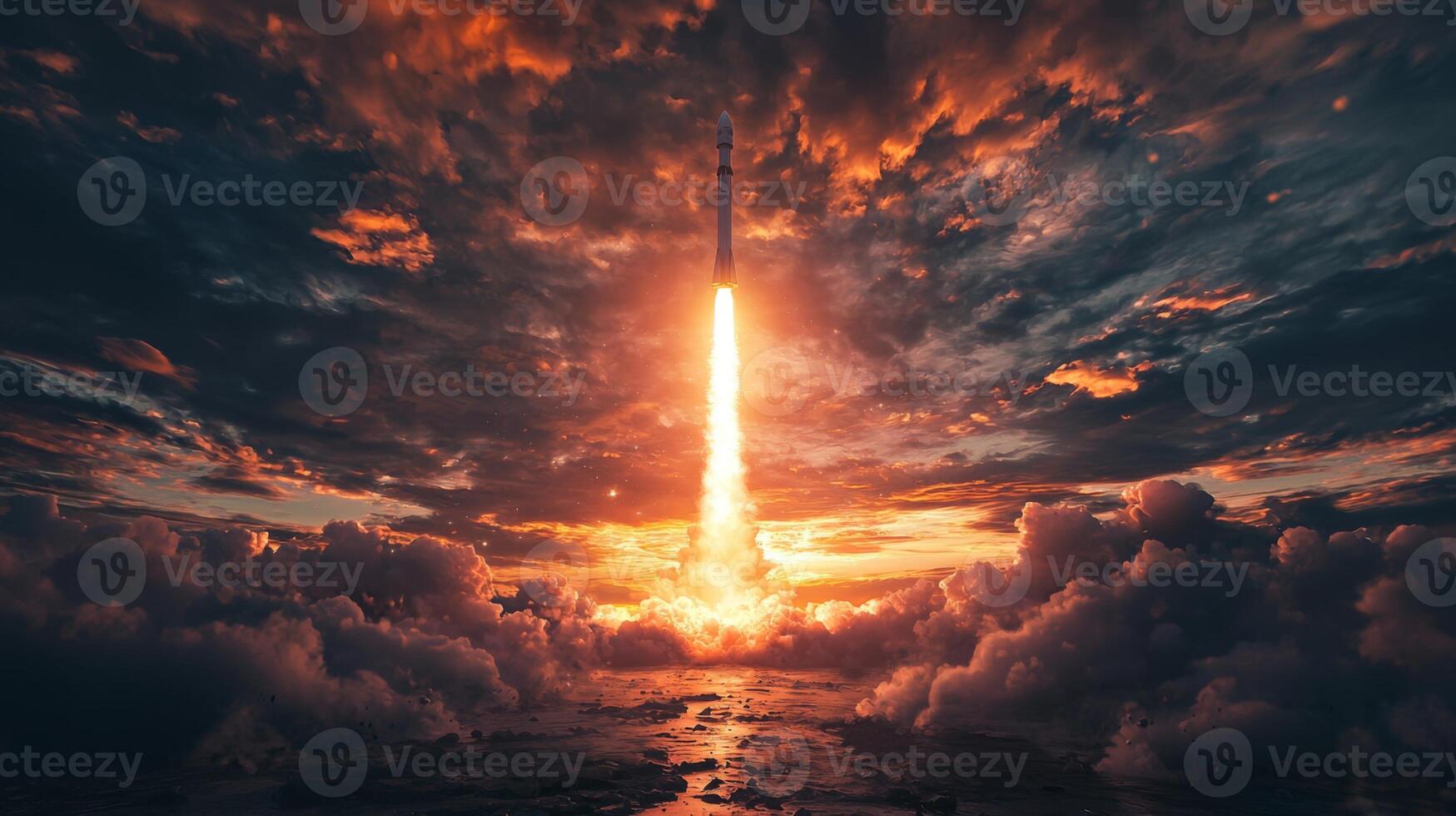 Dramatic Rocket Launch at Sunset Space Exploration High Resolution Imagery photo