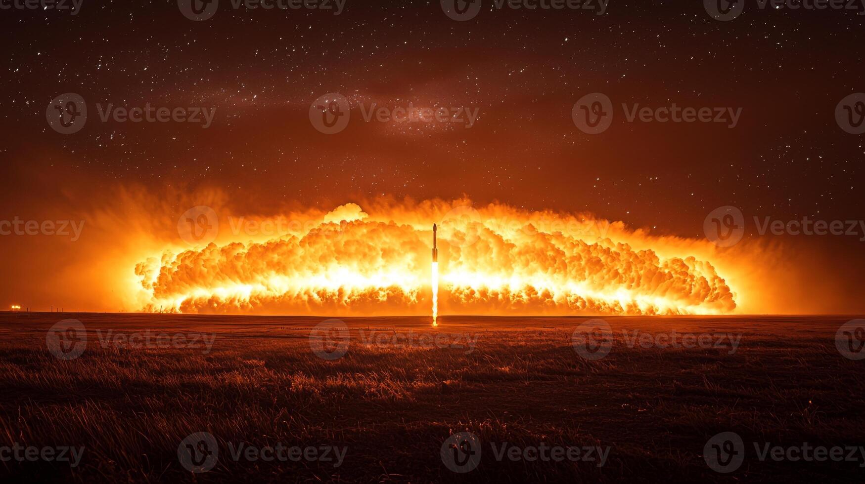 Nighttime Rocket Launch Fiery Blastoff Starry Sky Space Exploration photo