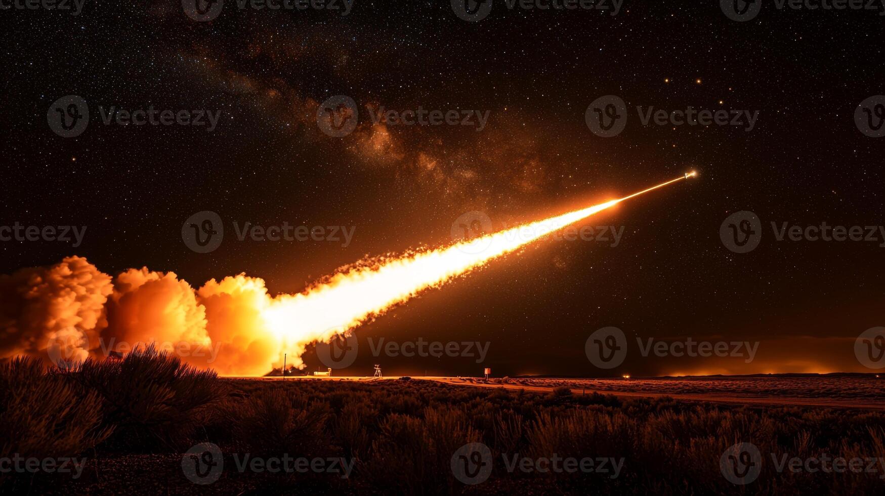Night Rocket Launch Fiery Ascent Starry Sky Space Exploration photo