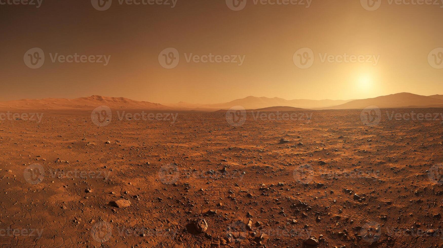Martian Sunset Red Planet Landscape Desert Rocks Craters Space Exploration photo