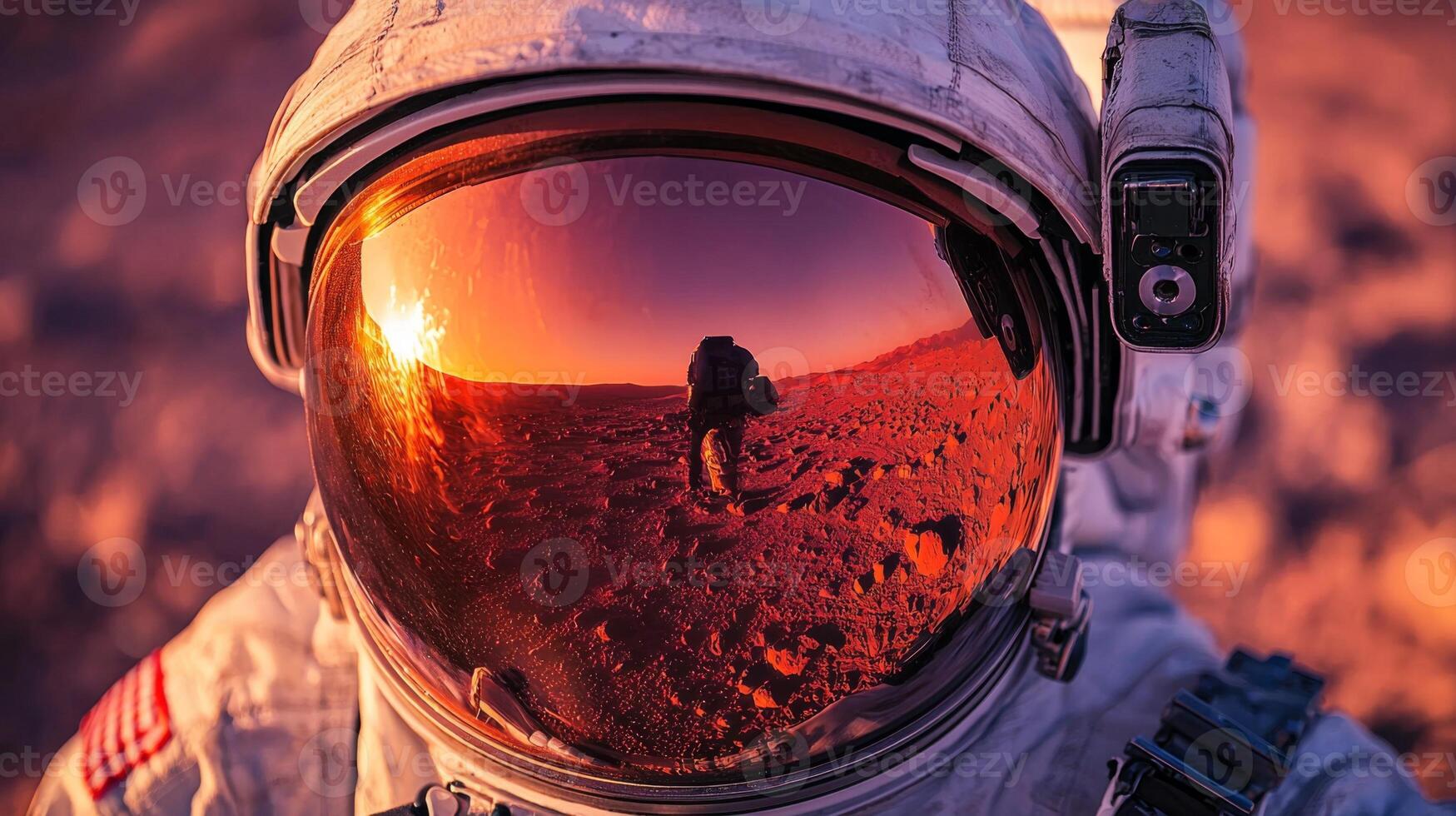 Martian Sunset Astronaut Reflection in Helmet Visor photo