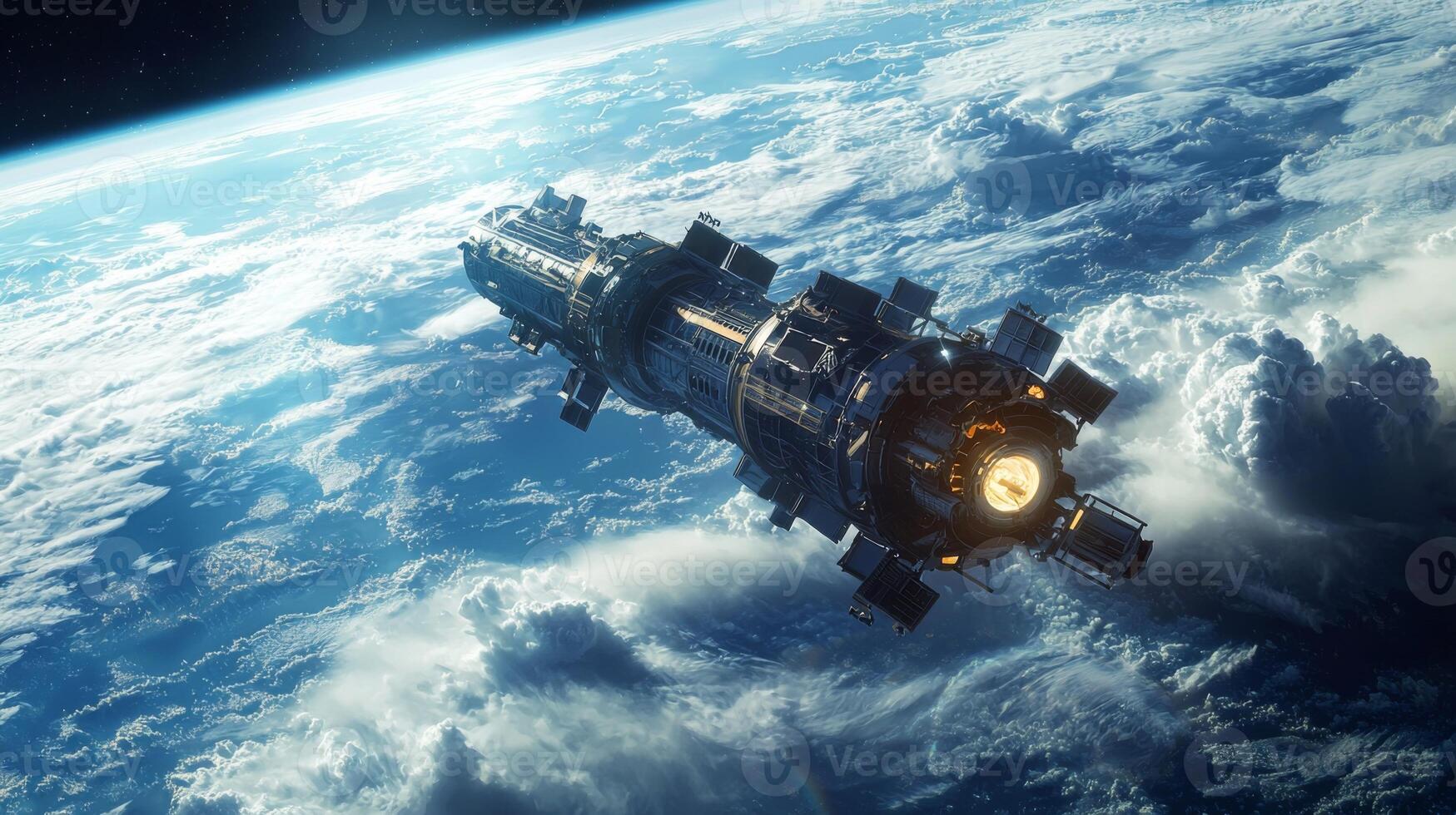 Futuristic Satellite Orbiting Earth High Resolution Space Exploration Image photo