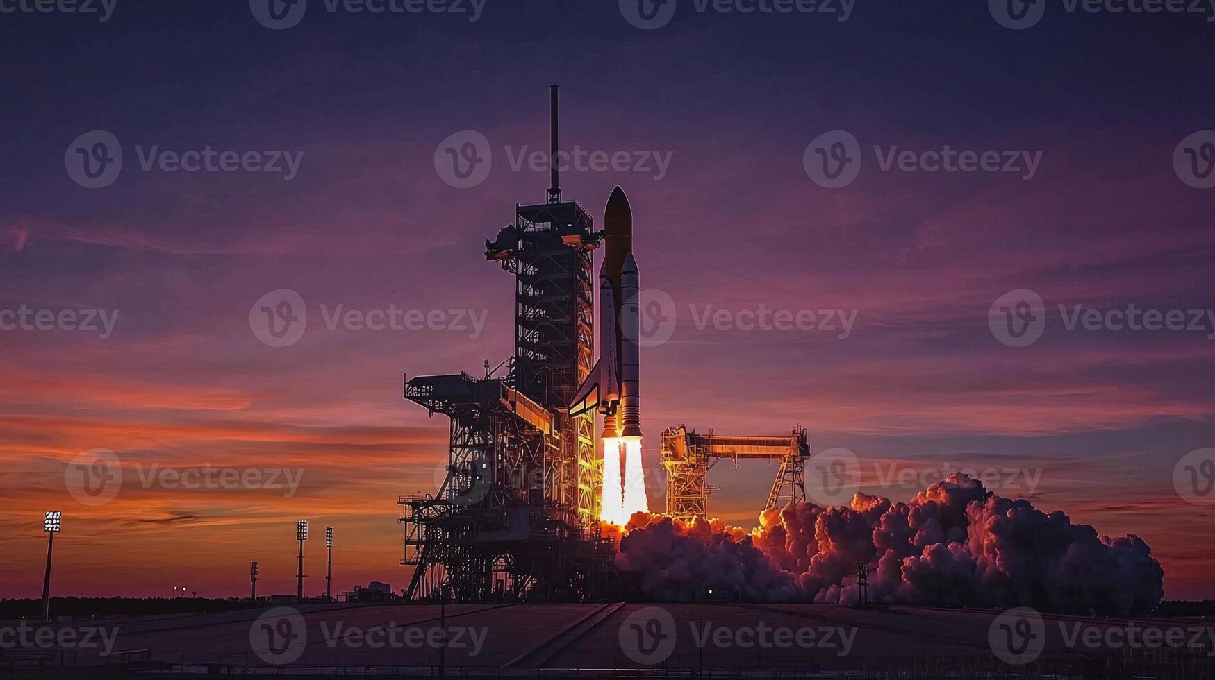 Dramatic Space Shuttle Launch at Sunset High Resolution Image photo