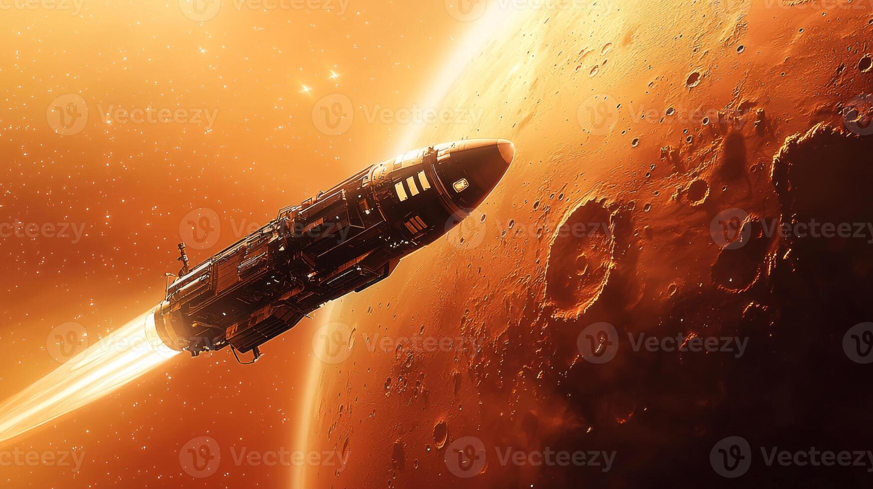 Mars Spacecraft High Resolution Sci Fi Spaceship Approaching Red Planet photo