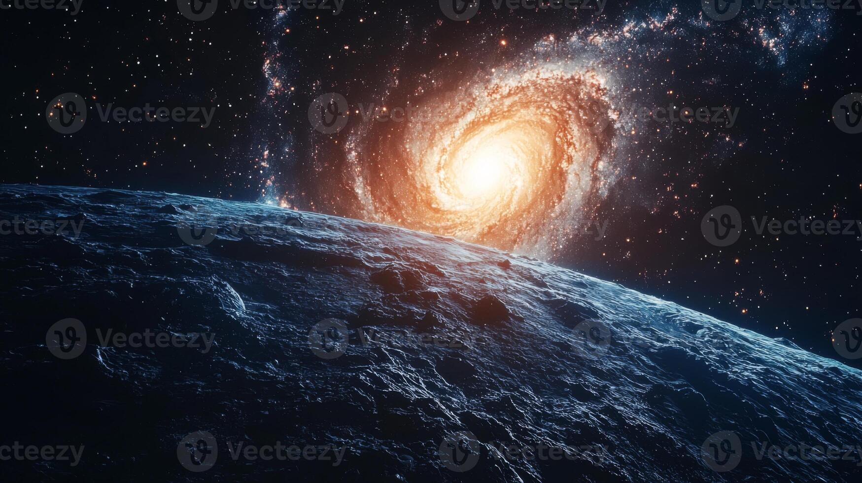Alien Planet Surface Spiral Galaxy Cosmic Background High Resolution Astronomy photo