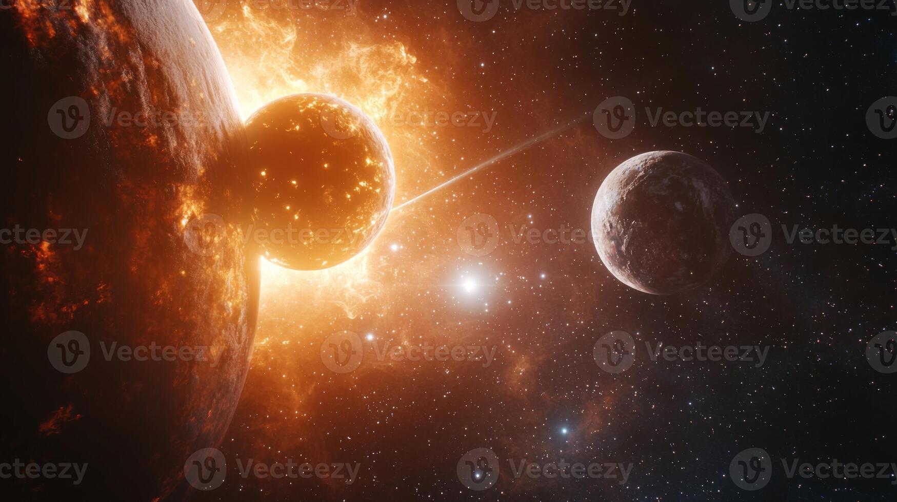 Cosmic Collision Planets Comet Nebula 8K Space Scene photo