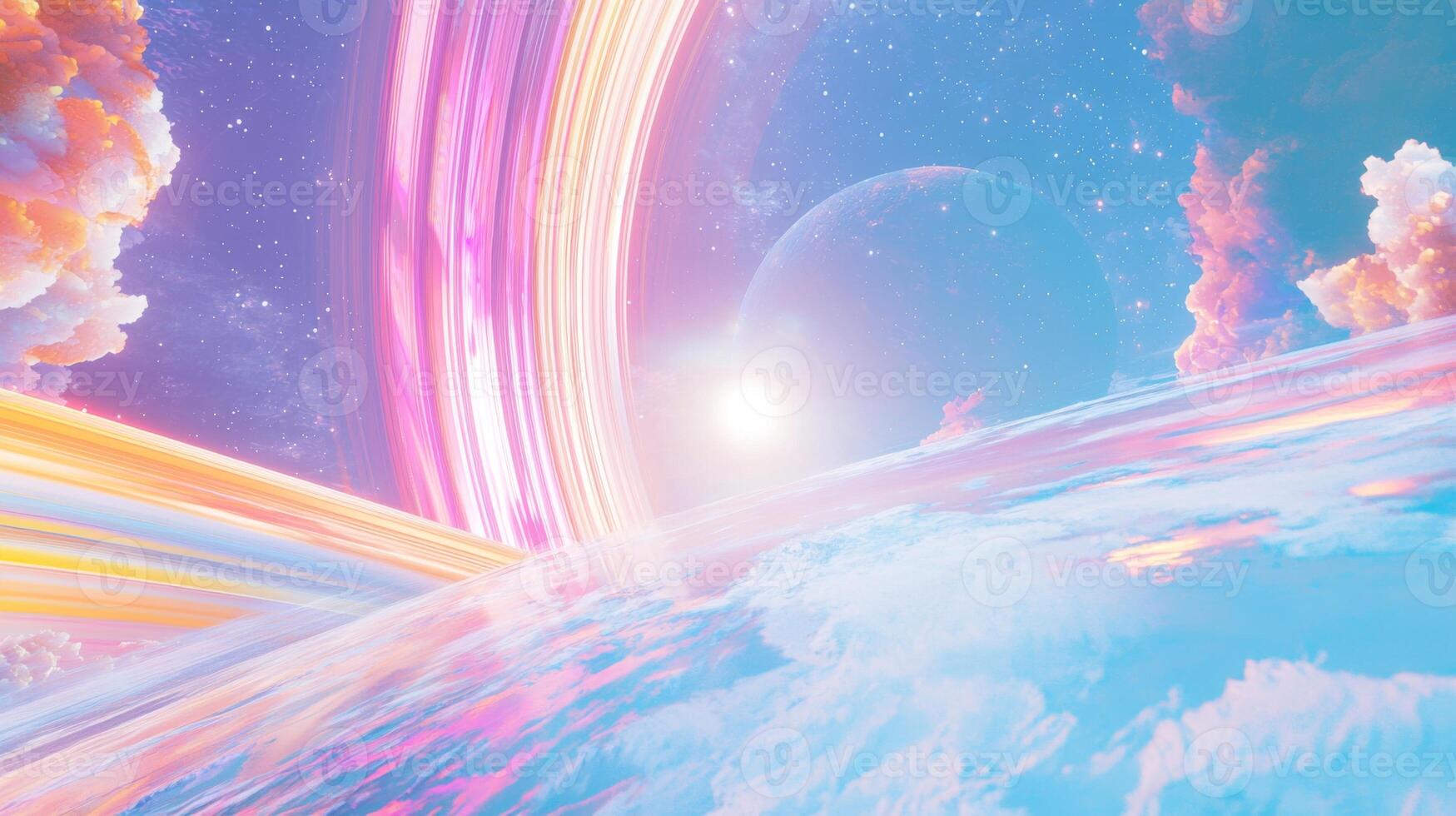 Futuristic Spaceship Orbiting Gas Giant Planet Galaxy Background photo