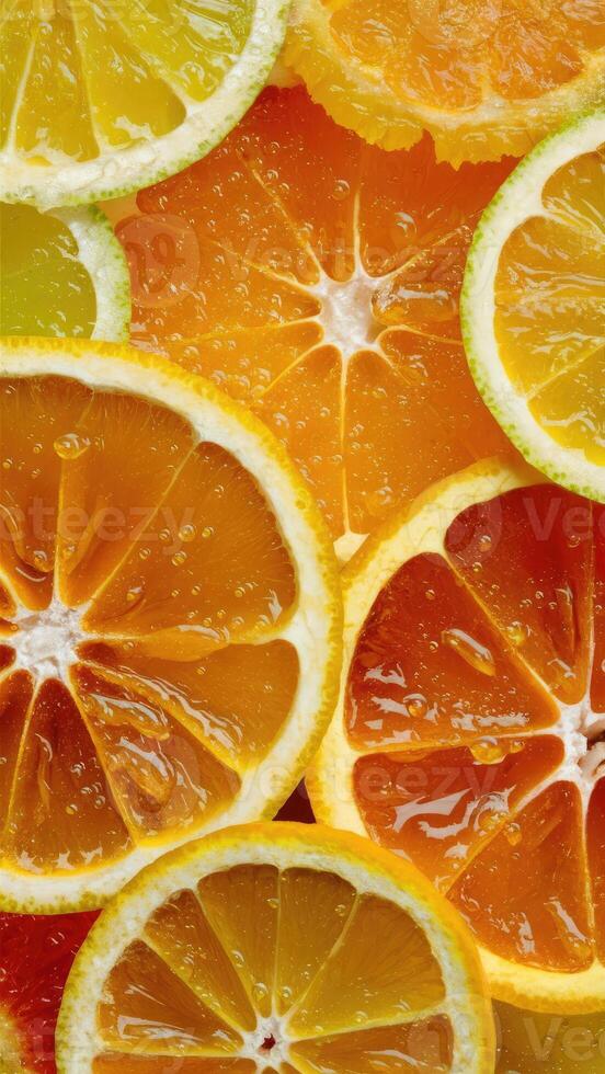 Vibrant Citrus Fruit Slices Arranged Beautifully photo