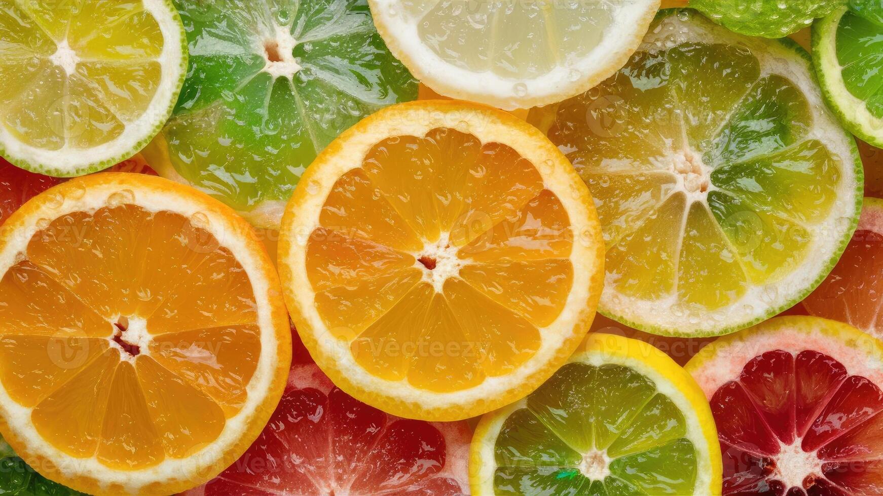 Vibrant Citrus Fruit Slices Background Image photo