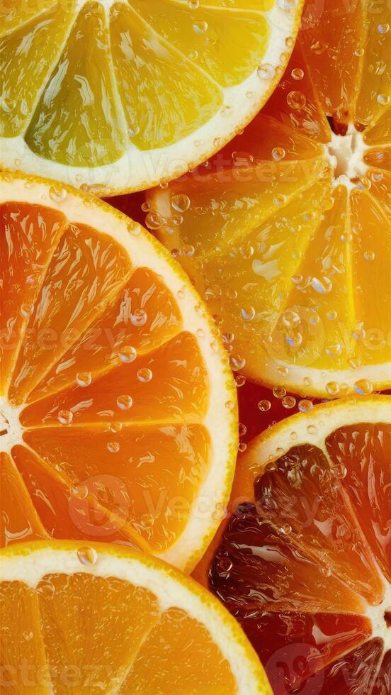 Juicy Citrus Fruit Slices Close Up Image photo