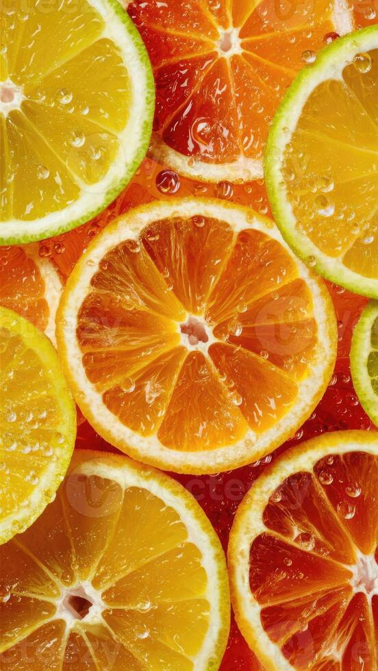 Citrus Fruit Slices Background Vibrant Colors Refreshing Image photo