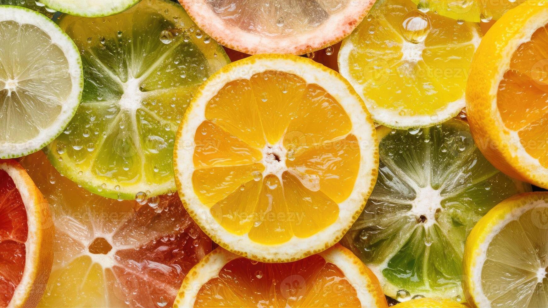Vibrant Citrus Fruit Slices Background Image photo