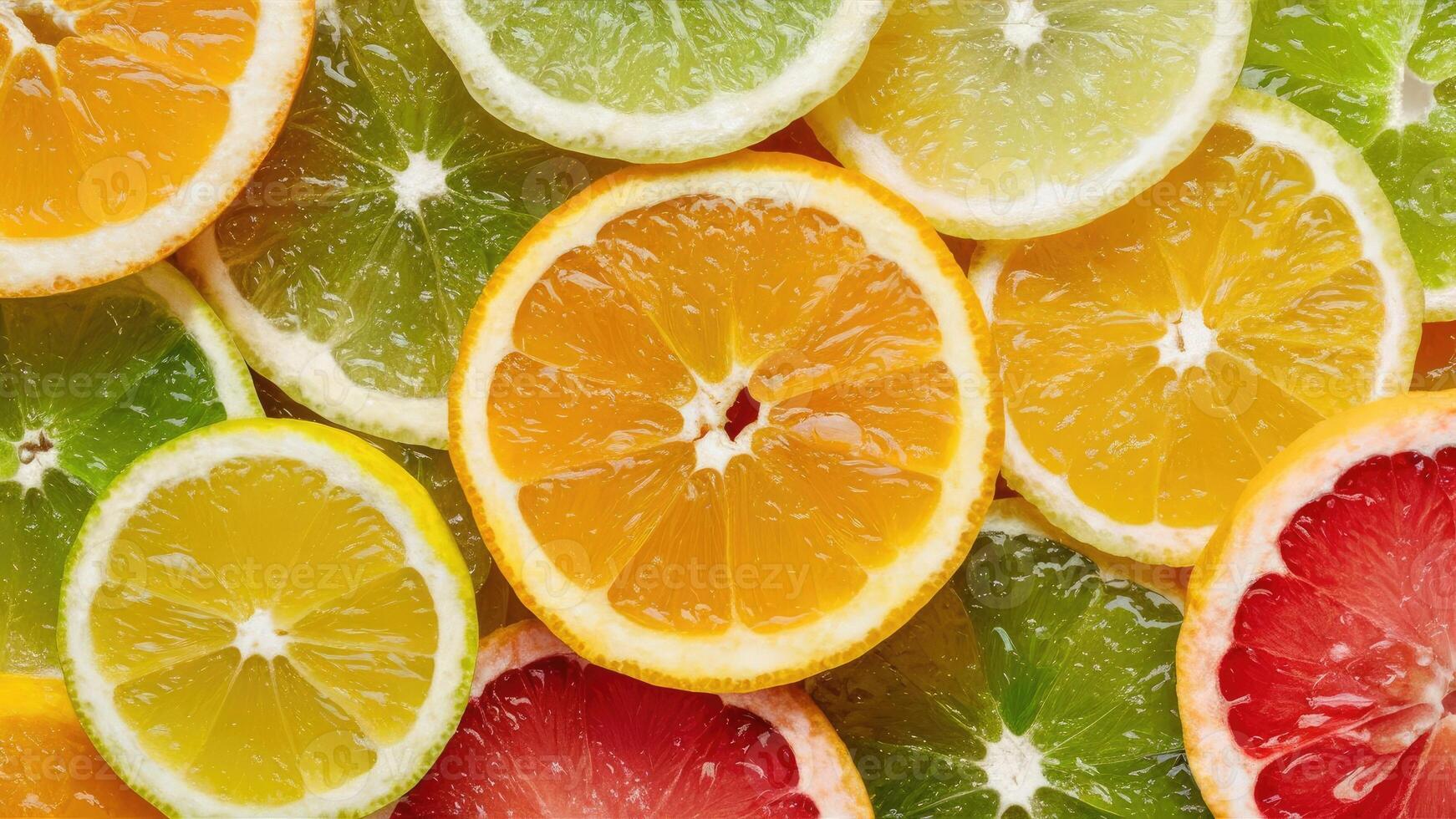 Vibrant Citrus Fruit Slices Background Image photo