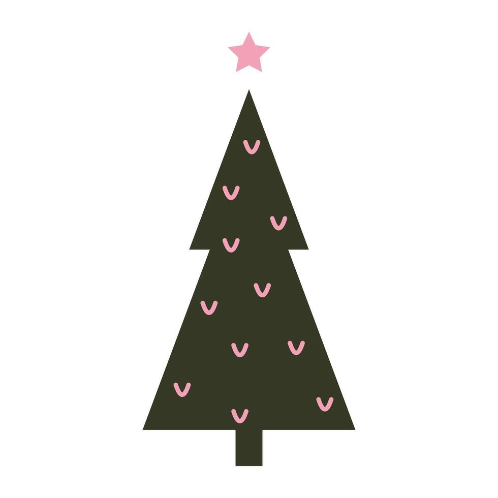 Christmas tree doodle illustration. A festive spruce with bold ornaments and a star topper, suitable for seasonal decorations or icons. vector