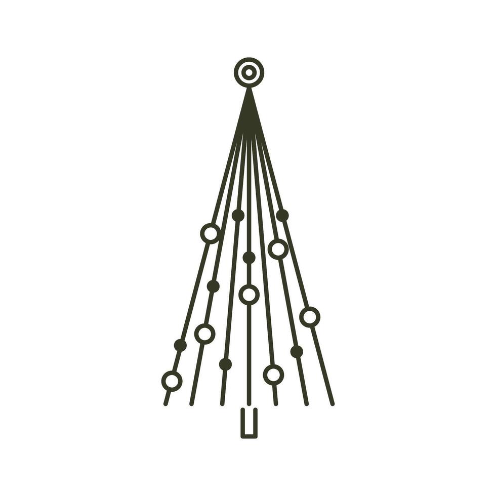 outline Christmas tree doodle. A sleek fir drawing with subtle ornamentation, perfect for abstract seasonal illustrations or modern designs. vector