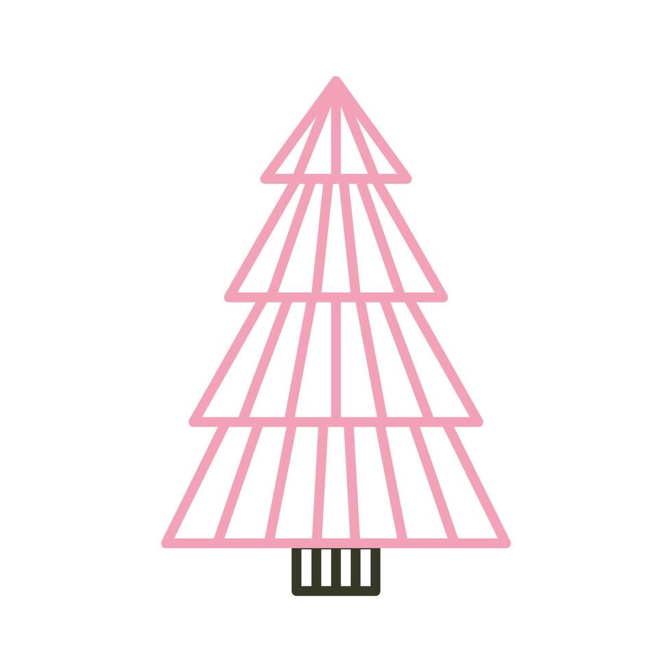 Abstract modern Christmas tree doodle. A trendy pink and black pine tree with simple lines, ideal for winter holiday decor or graphic projects. vector