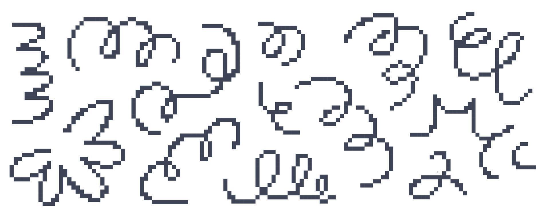 Set of doodle pixelated playful scribble. Abstract children background with curve line. Trendy design with basic shapes. vector