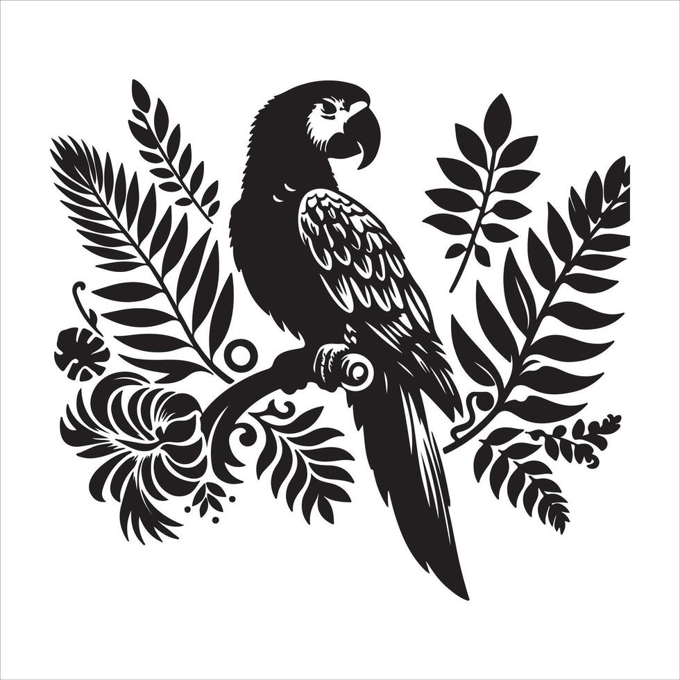 Graphic artwork of a cartoon parrot On a white background, isolated vector