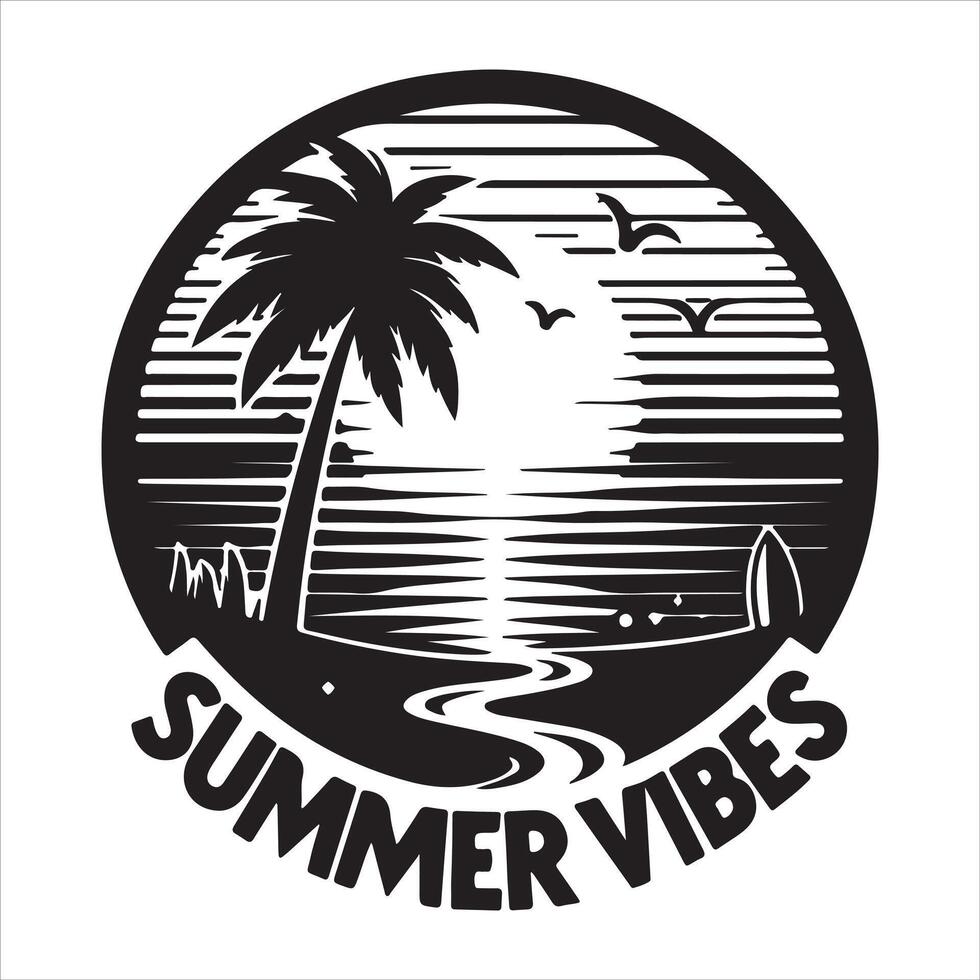 An island in the sea with palm trees Illustration in black and white vector