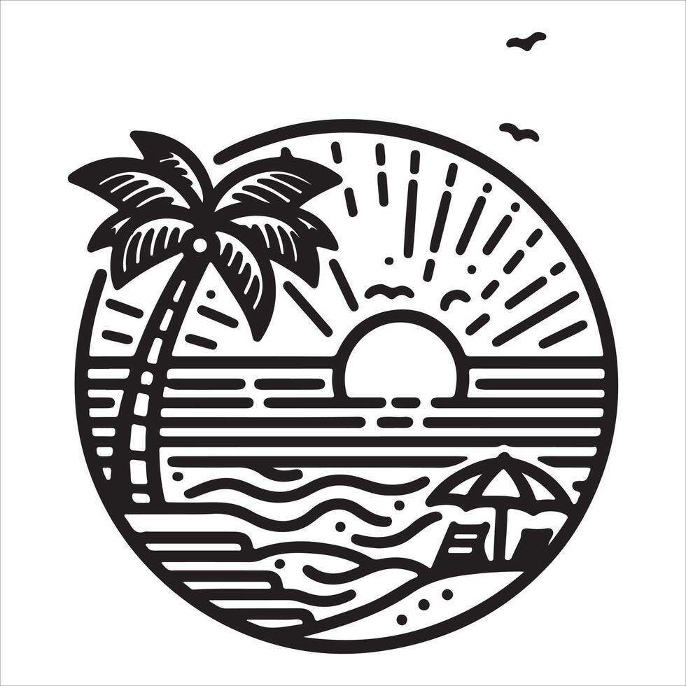 One continuous line drawing of a palm tree on an island Graphic Illustration of Tropical Desert Island Landscape Design vector