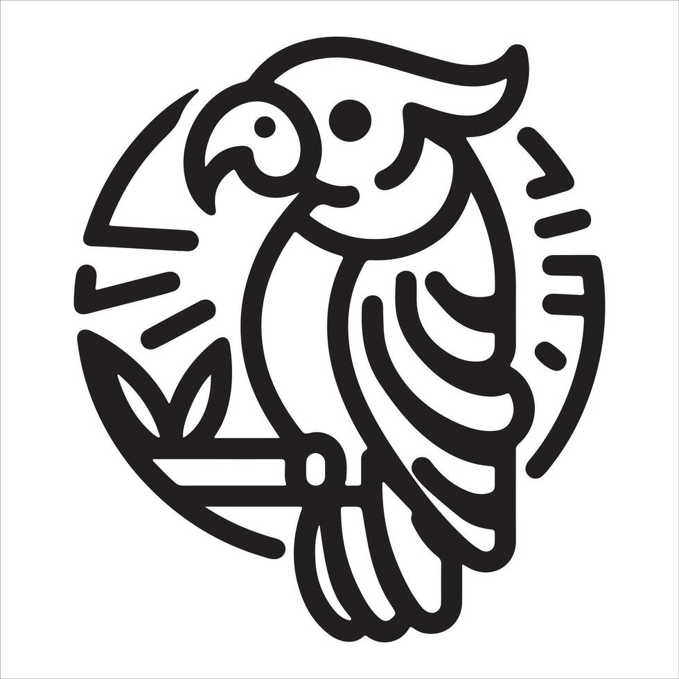 A black graphic of a parrot soaring with its wings spread wide and its tail feathers trailing vector