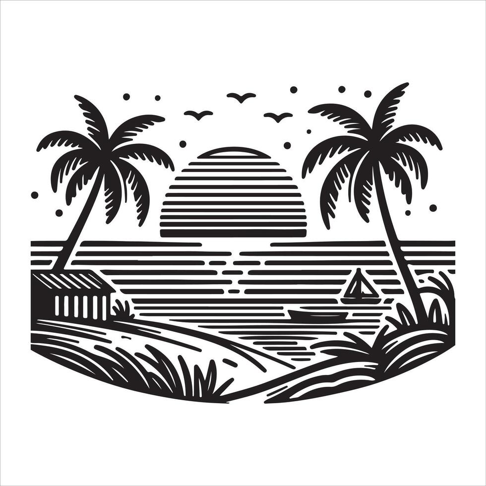 An illustration of palm trees in black and white vector