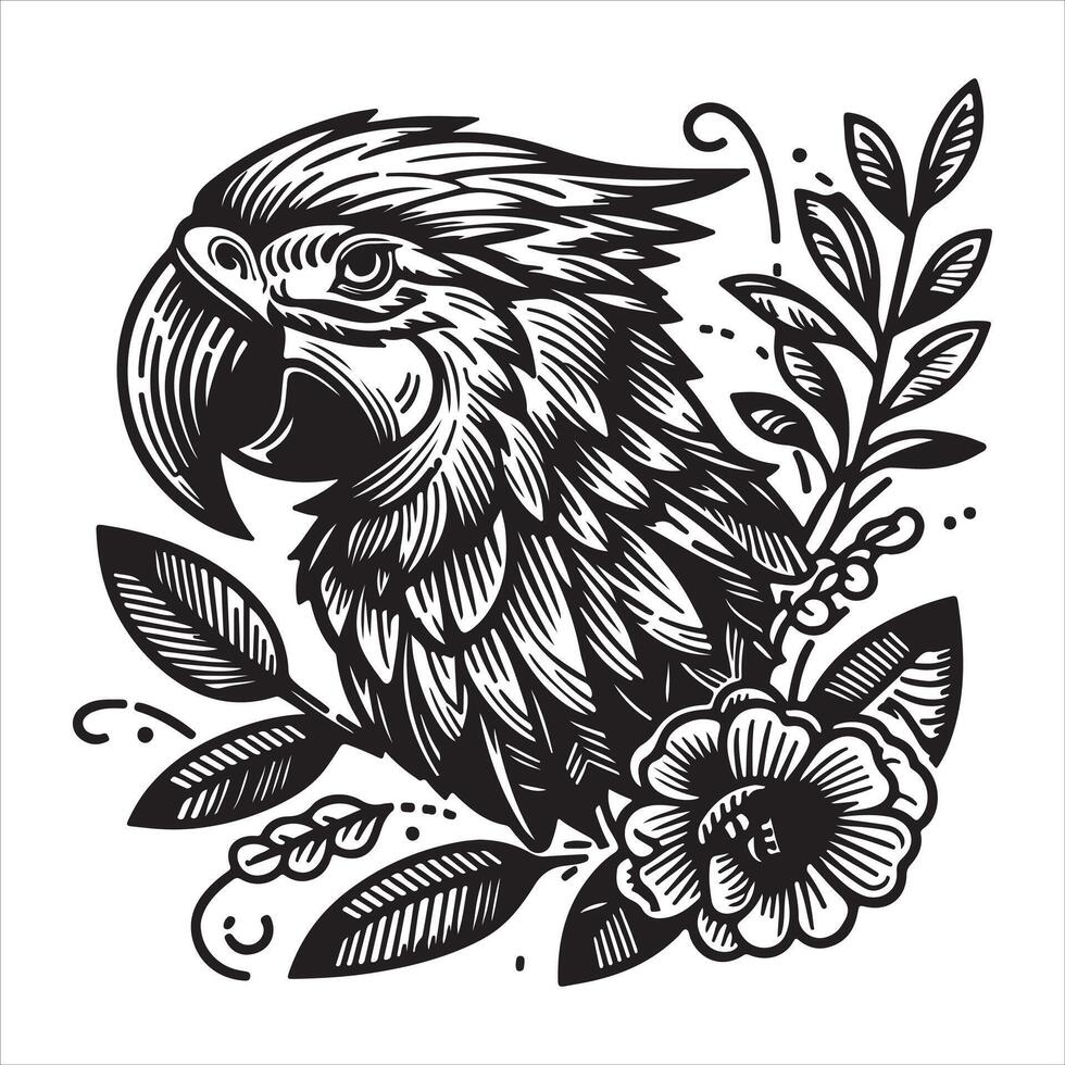 Graphic silhouette of a parrot vector
