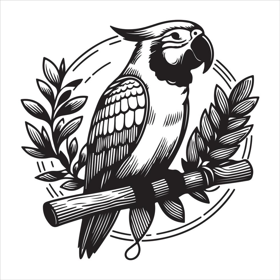 A parrot in a simple graphic monochrome illustration Sketching a minimalist silhouette tattoo icon vector