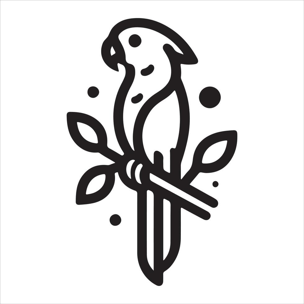 A simple silhouette of a black and white parrot on a white background vector
