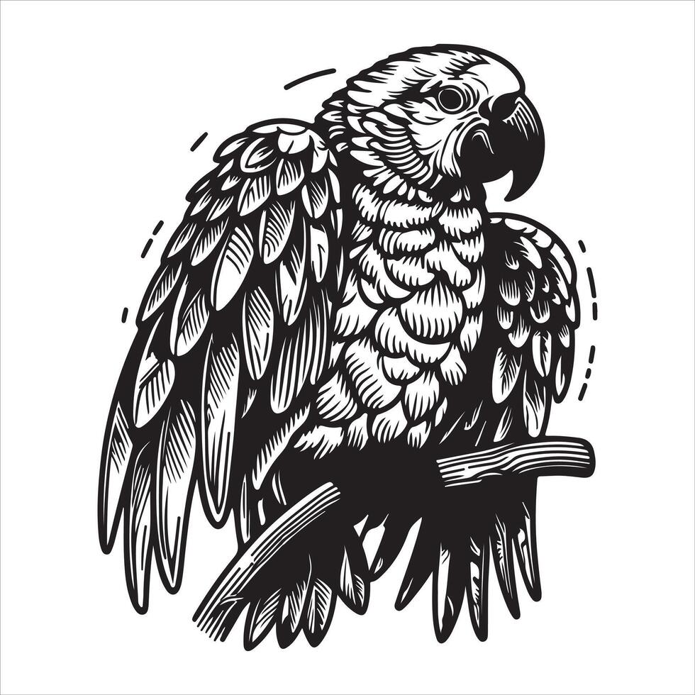 A simple monochrome graphic picture of a parrot Creating a minimalist silhouette tattoo icon illustration vector