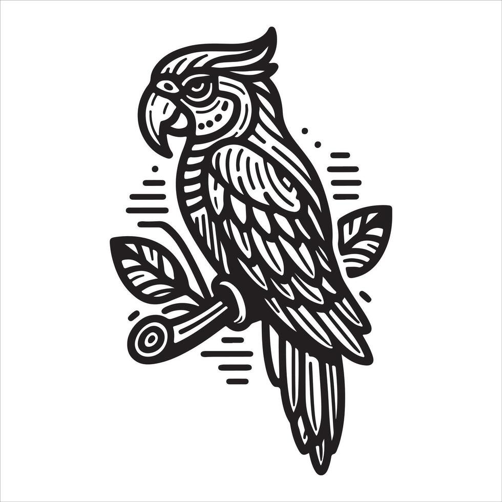 Adorable parrot on a white background, isolated Cartoon-style graphic illustration vector