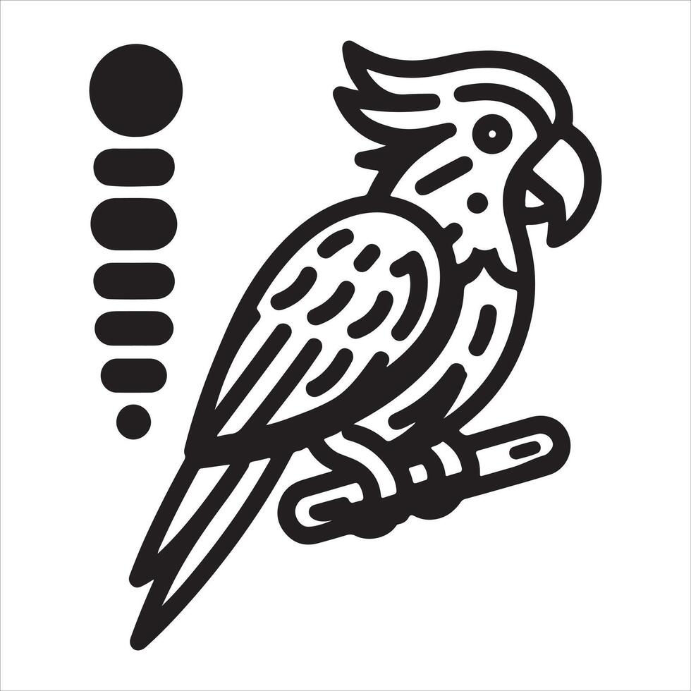 Silhouette of Sitting Parrot Illustrations and graphic design with a white background and black silhouette vector