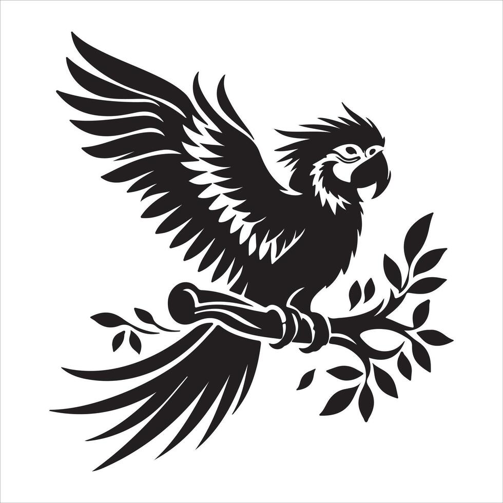 Create simple, bold-lined, black silhouette drawings of Halloween scary parrots in a variety of activities on a white backdrop. vector