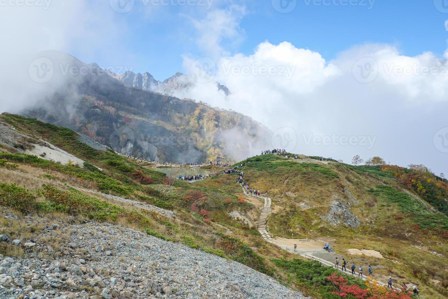 Happo Alpen Line Nature trail, Hakuba, Nagano, Japan, Scenic mountain landscape with clouds photo