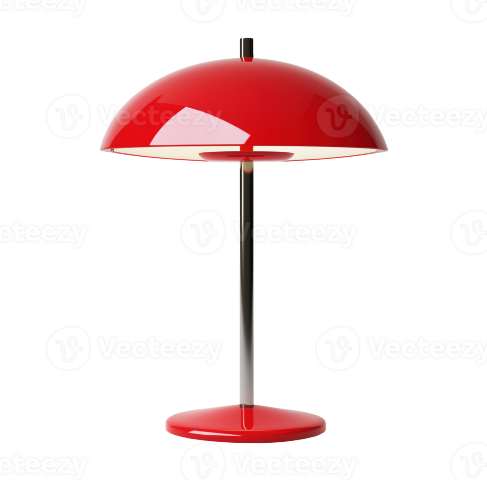 Red glossy dome-shaped table lamp image isolated transparent, . Modern home accessory cut out . Contemporary decor. Accent lighting cutout element object photography png