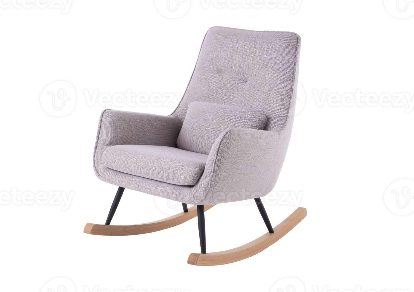 Scandinavian rocking chair with wooden base image isolated transparent, . Side-angle view of comfortable lounge armchair cut out . Stylish home furniture cutout object photography png