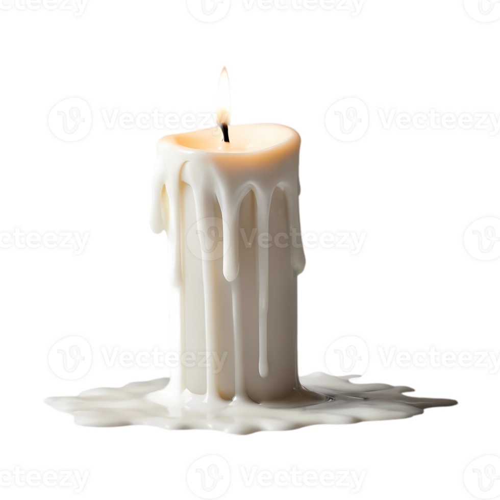 Melting Candle with Dripping Wax and Flame Transparent Background png