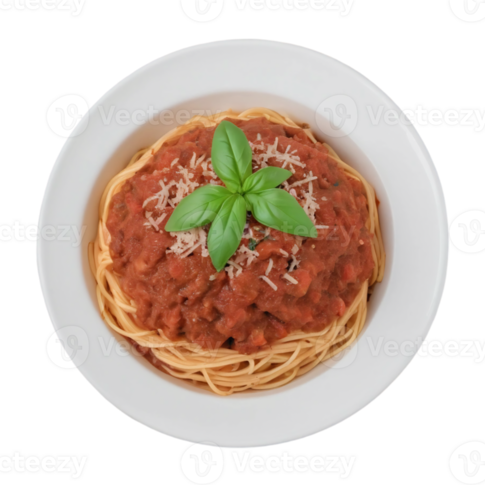Delicious Spaghetti with Tomato Sauce and Basil Garnish on Transparent Background png